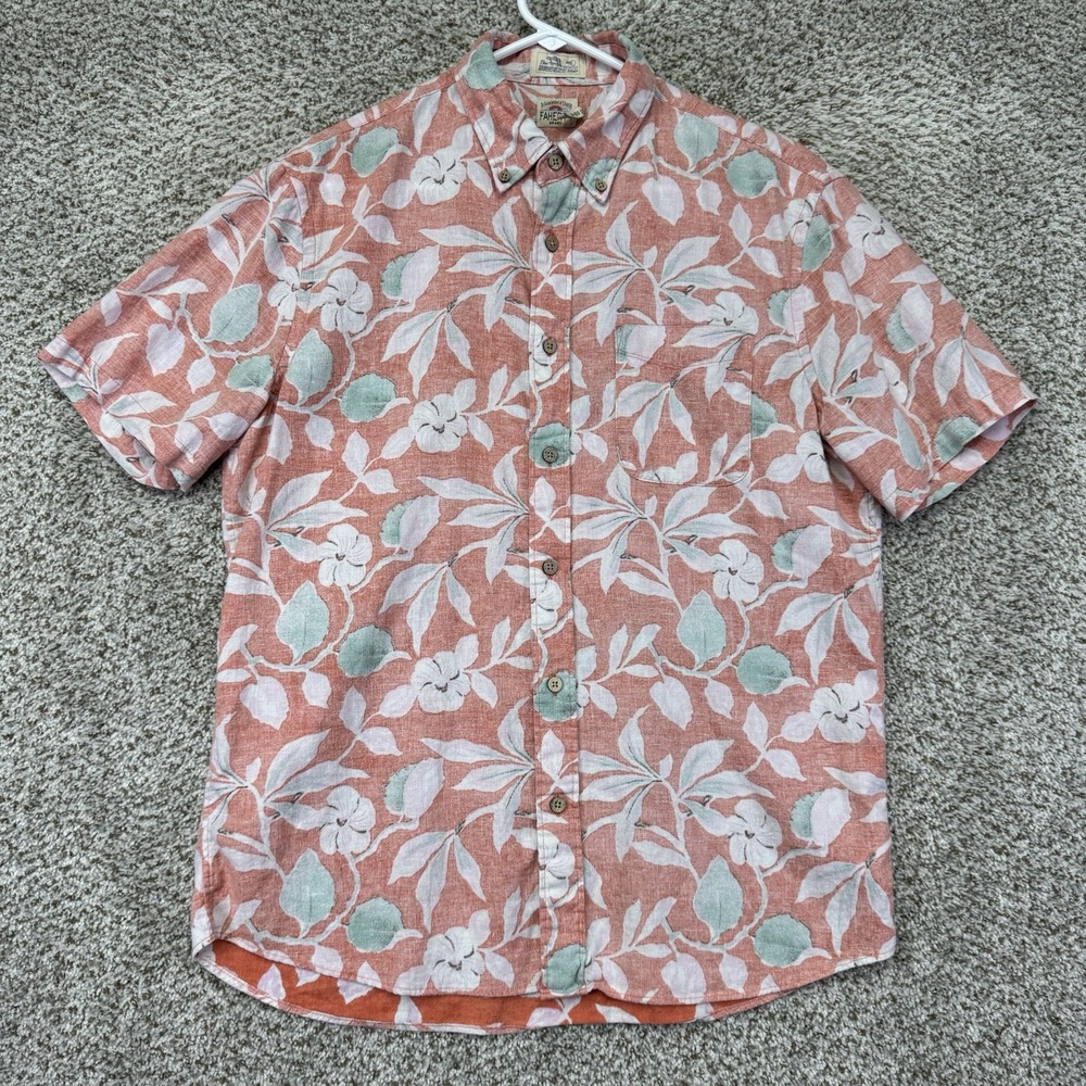 Faherty The Breeze Shirt Mens Medium Linen Blend Floral Button Down Short Sleeve